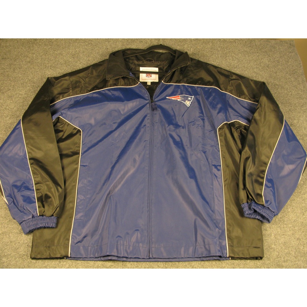 NFL New England Patriots Windbreaker Jacket Mens XL Blue Black Full Zip Logo #H